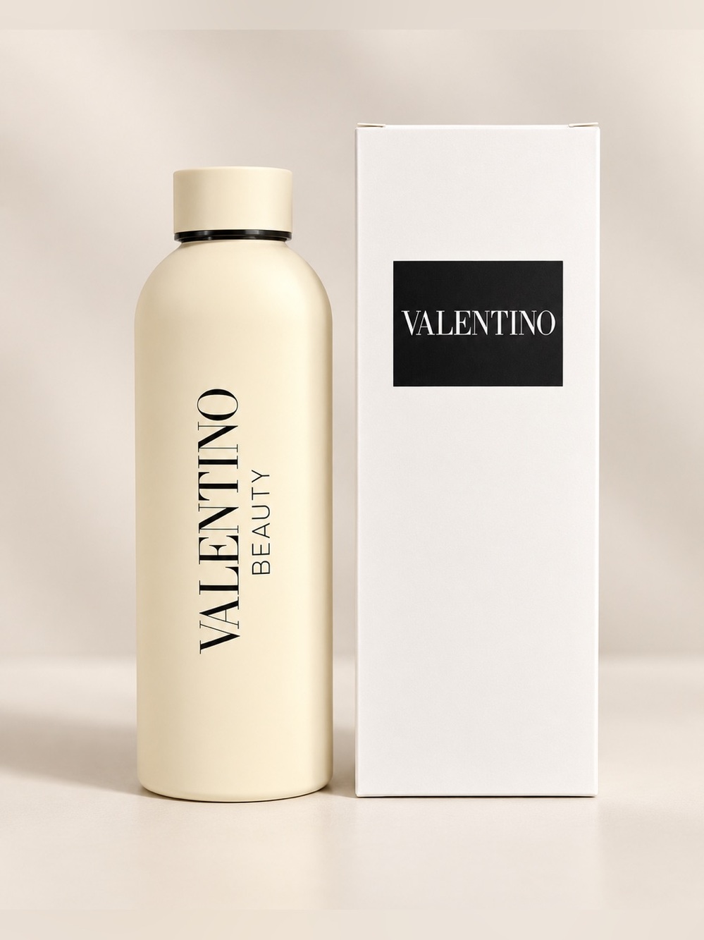 Valentino Beauty Logo Water Bottle with Box Cream & Black